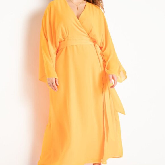 Eloquii Dresses & Skirts - Eloquii Surplice Bodice Maxi Dress Womens 20 Tangerine Orange Long Sleeve Flowy